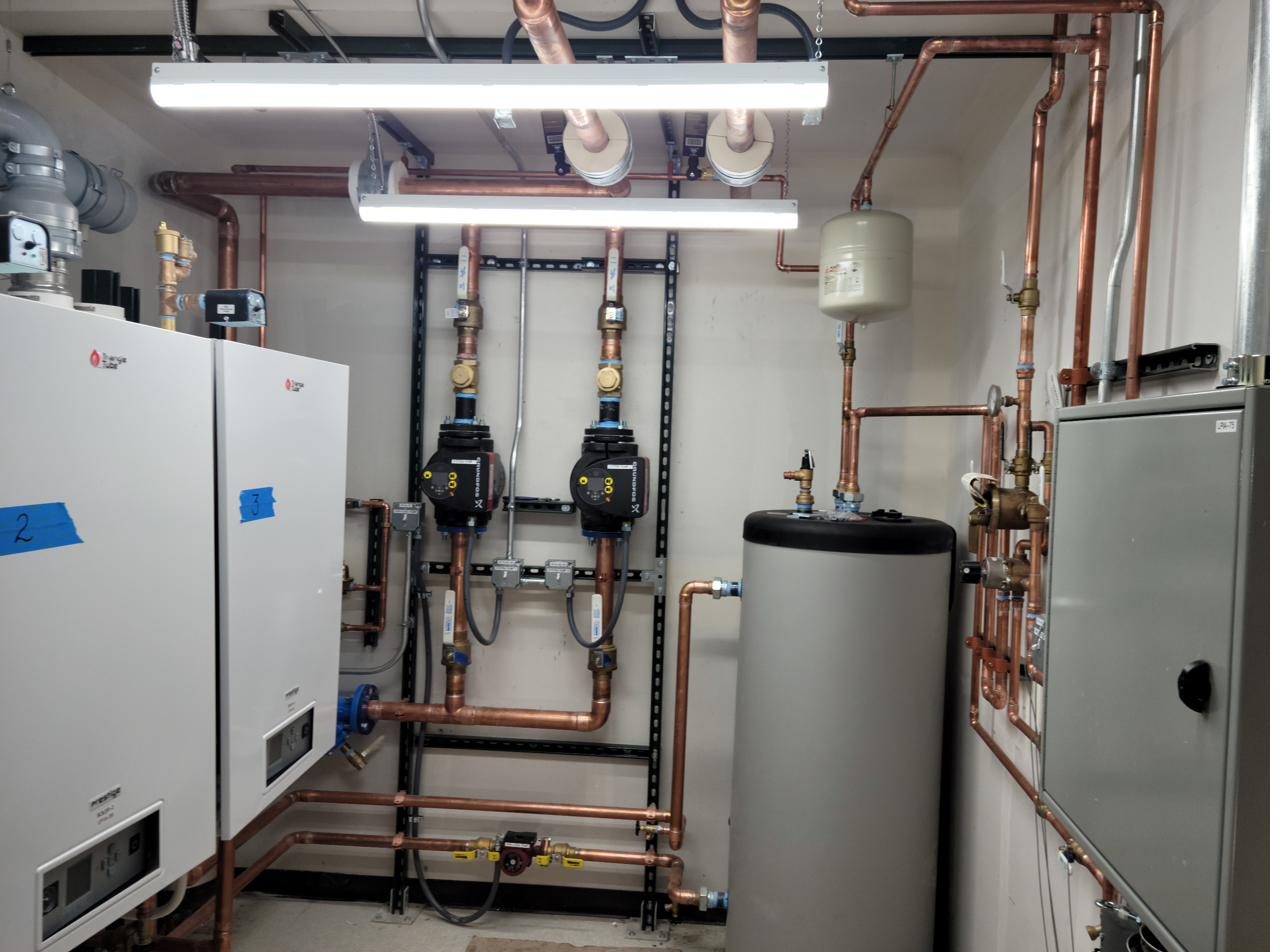 New boiler room and hydronic pumping installation